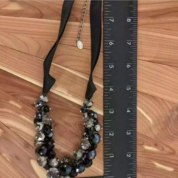 Ali-Kahn N.Y. Crystal Cluster Bead Necklace Black Silver Clear Ribbon Adjustable - Picture 10 of 10